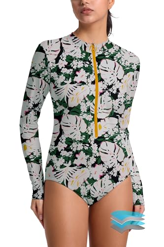 Beautikini Period Swimwear for Teens Long Sleeve One Piece Swimsuit UPF50+ Rash Guard Bathing Suit for Girls,Women
