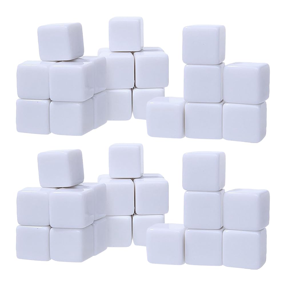 Hugede White 50 Pcs 16Mm Blank Acrylic Dices Six Sided Dice Cubes Craft Dice Blocks Math Learning Dice Classroom Teaching Dice For Board Games