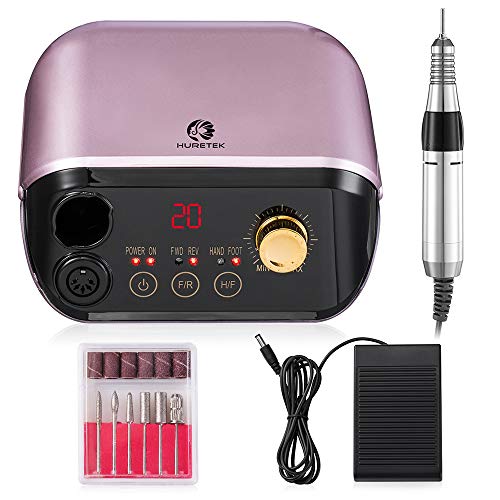 Nail Drill, 30000RPM Electric Nail Drill Machine with LED Screen & Foot Pedal, High Speed Low Heat, Noise & Vibration Electric Efile Drill for Shaping Buffing Removing Acrylic & Gel Nails (Purple)
