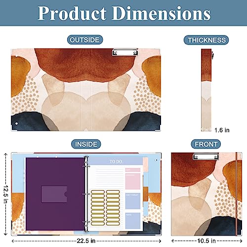 Image of 3 Ring Binder, 1 Inches Round Ring Binder with Clipboard, Dividers Tabs, PVC Zipper Bag Sleeves & to Do List Planners for Women, Men, School, Office Supplies, Abstract Art