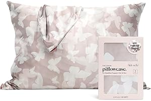 Kitsch Satin Pillowcase with Zipper, Queen Size, Champagne Butterfly