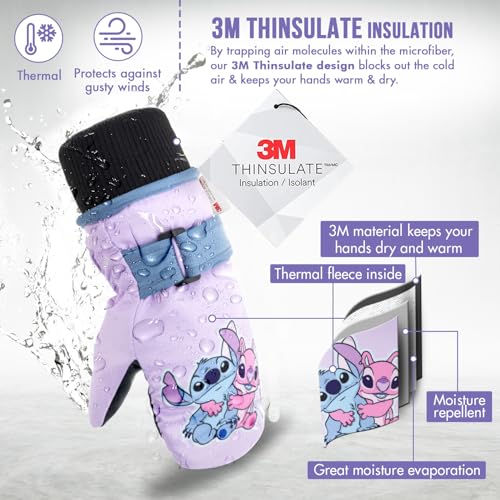 Lilo & Stitch Winter Gloves and Mittens – Girls Ski Gloves Waterproof, 3M Thinsulate, Ages 2-5 and 4-10, Anti-Slip Grip2