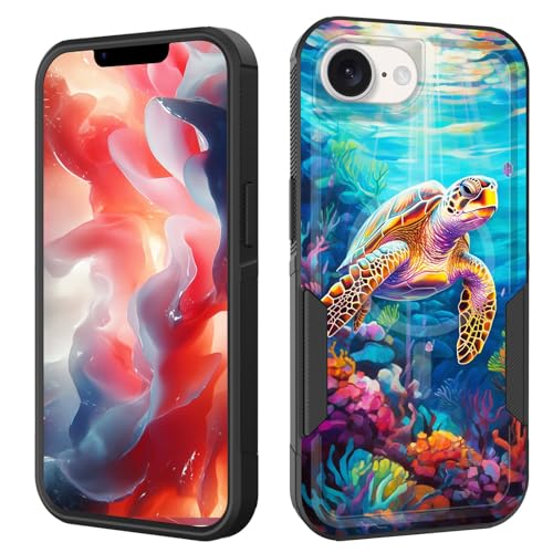 ZQLPLZR Funda magnética para iPhone 16e, compatible con MagSafe, protección contra caídas de grado militar, resistente a los golpes, para iPhone 16e de 6.1 pulgadas 2025, tortuga nadando bajo el mar