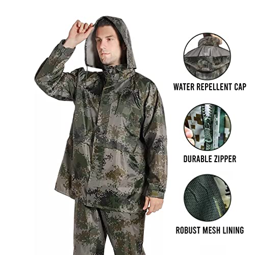 Image of Allextreme Unisex Top & Bottom Raincoat with Detachable Hood Two-Piece Rainwear Water Resistant Rainjacket Carry Pouch Two Pockets for Adult Men