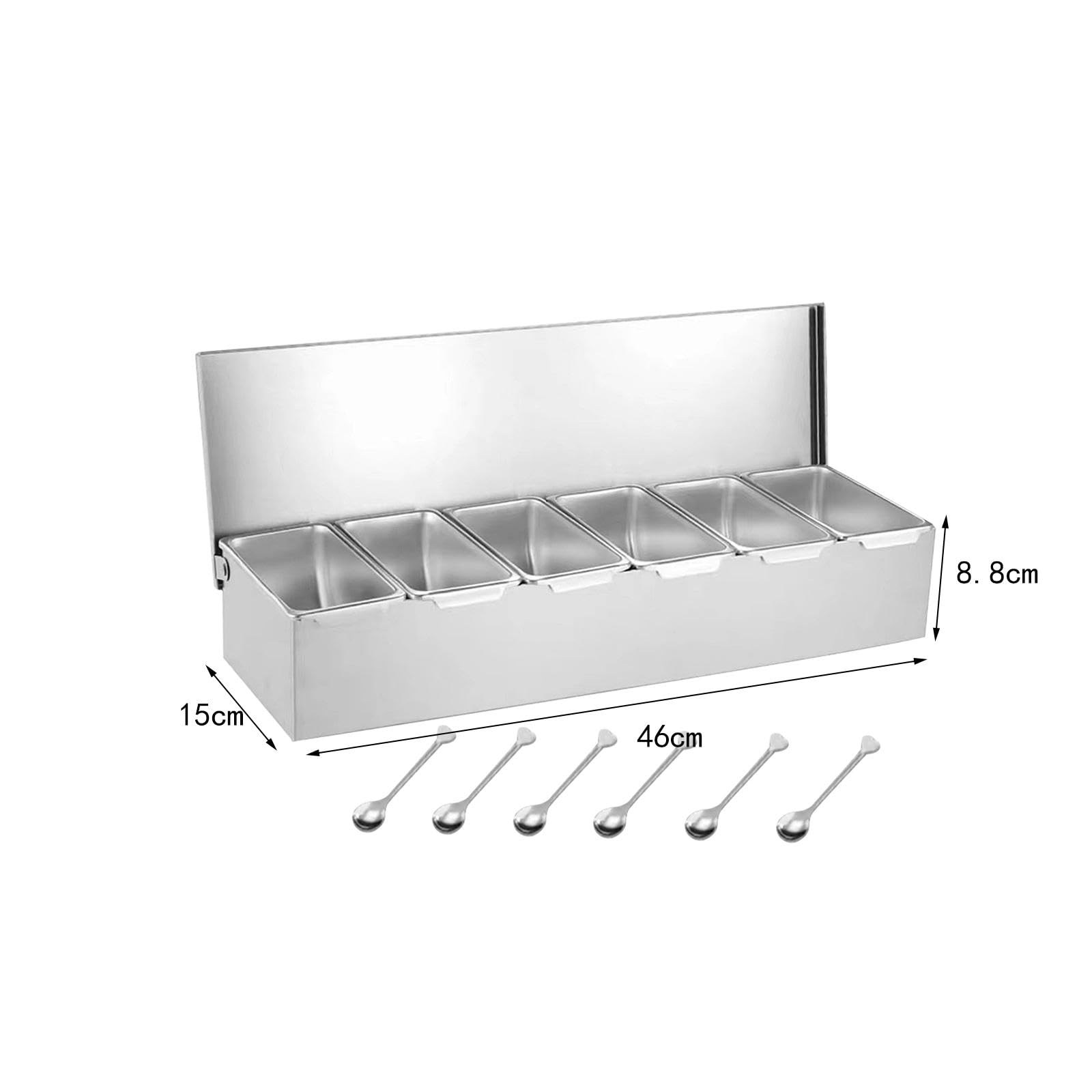 Recipiente para Condimentos de Acero Inoxidable, Especiero con Múltiples Compartimentos, Organizador de Almacenamiento, Tarro para Condimentos, Seis Rejillas