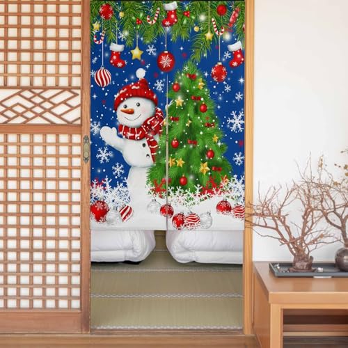 のれん 目隠し 遮光 暖簾 間仕切り 冬 クリスマスツリー 雪だるま 雪の結晶 青色 厚手 防寒 防音 断熱 ロング 半間のれん リビング 和風 カーテン プライバシー保護 玄関 キッチ リビング 飲食店 出入り口 室内インテリア 温泉 施設向け バスルー