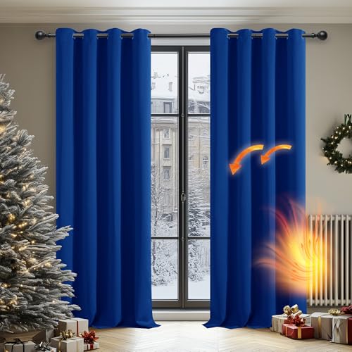 Image of Deconovo Ready Made Thermal Insulated Blackout Curtains Eyelet Blackout Curtains Kids Bedroom Ring Top Curtains for Kitchen Window 52 inchx 63 inch Blue 1 Pair