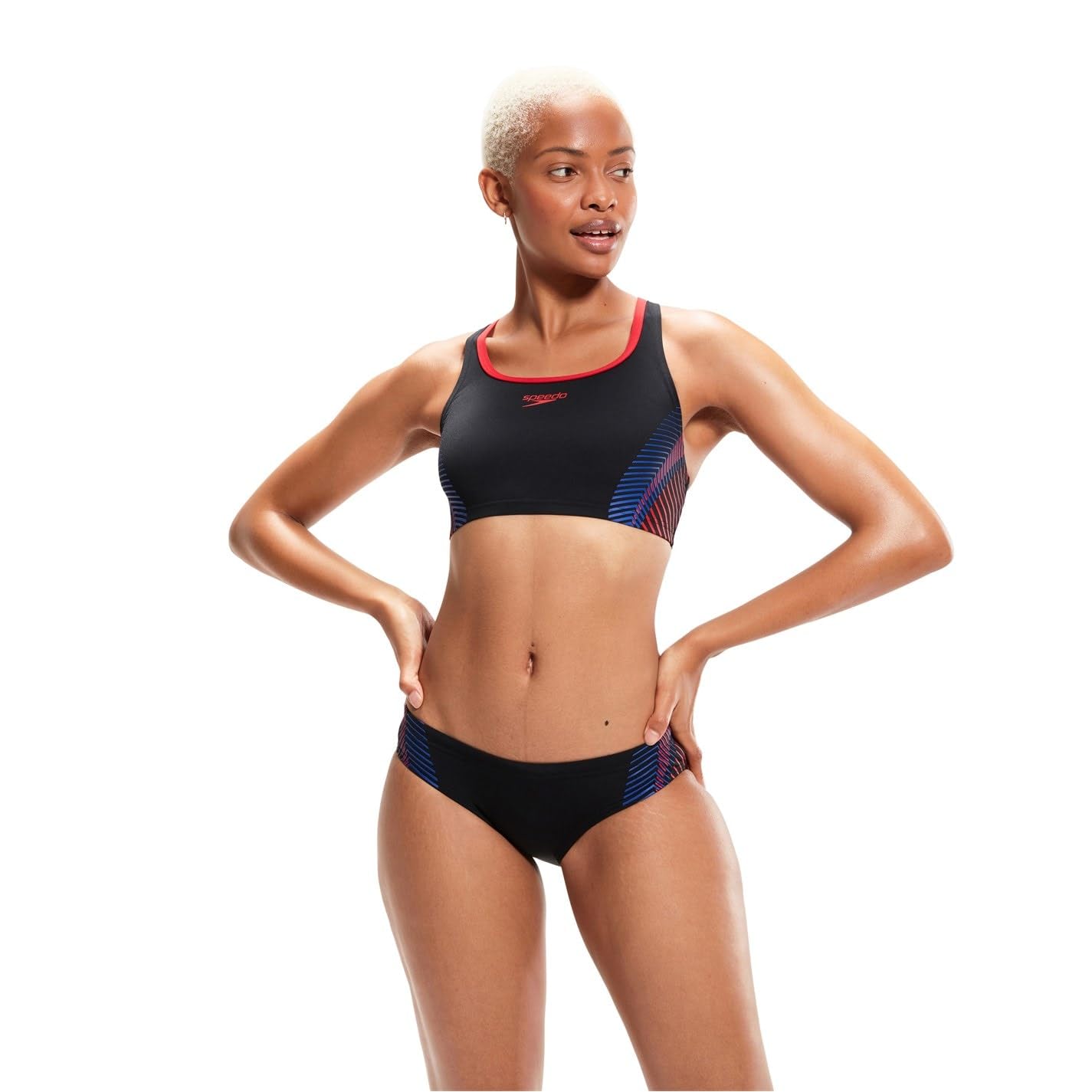 Speedo Costume da bagno da donna Placement 2 pezzi nero rosso costume da bagno