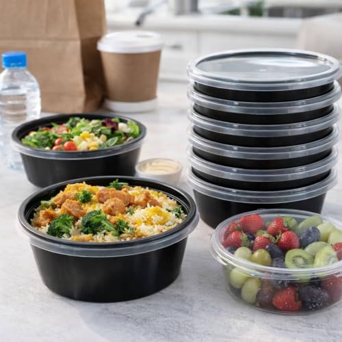 Image of 300ML food storage containers with leak-proof lids. BPA-free, microwave-safe, freezer-safe, reusable, and perfect for meal prep, takeaways, lunch packing, and food storage. Set of 20 containers.