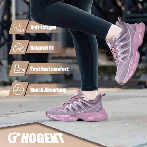 Image of Hogent Steel Toe Shoes for Women Men Wide Non Slip Work Sneakers Indestructible Shoes Lightweight Breathable Construction Sneakers Puncture Proof Ergonomic Design