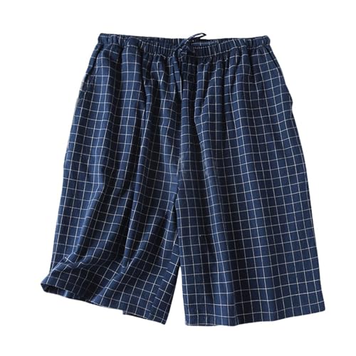 Pantalones cortos para hombre, para primavera, verano, otoño, algodón fino, transpirable, para parejas, holgados, de gran tamaño, para el hogar, al aire libre, pantalones cortos casuales, azul marino