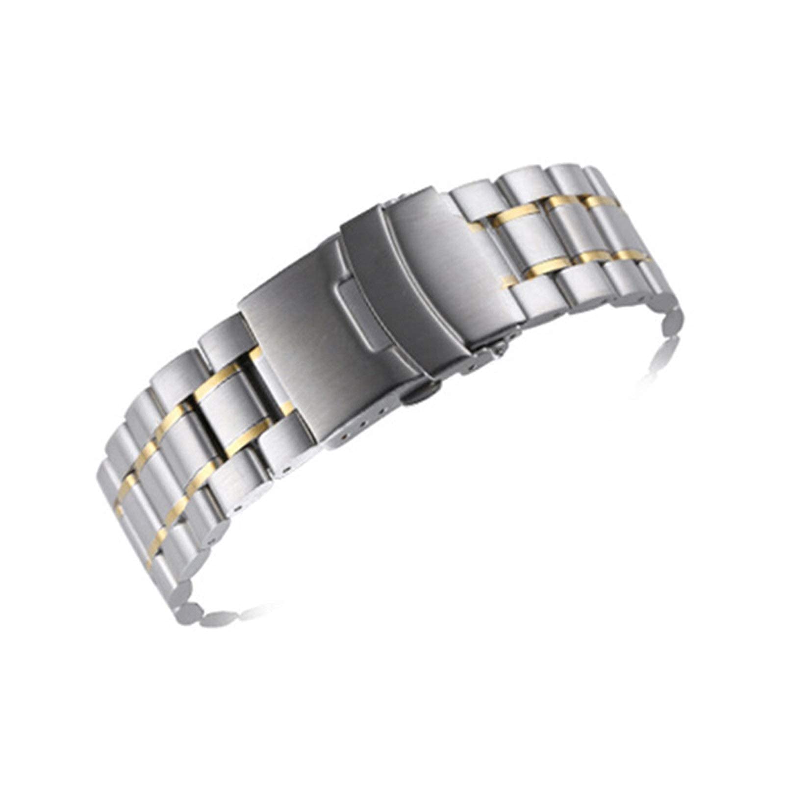 Pasek do zegarka, pasek ze stali nierdzewnej 18 mm 20 mm 22 mm pasek męski i damski uniwersalna rozkładana klamra solidny metalowy pasek na nadgarstek bransoletka biżuteryjna (kolor paska: srebrny,