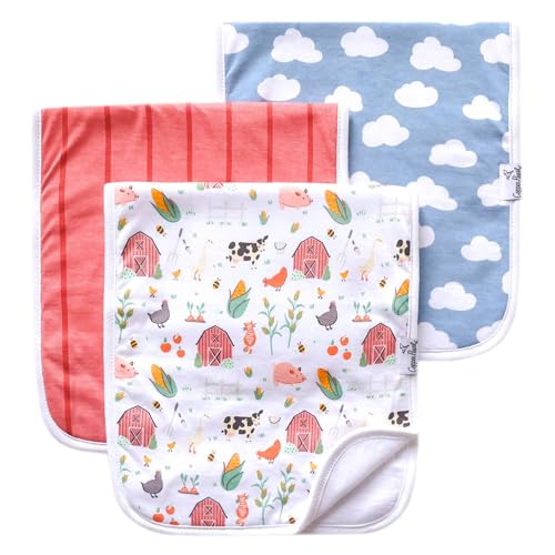 Image of Copper Pearl Premium Baby Burp Cloths - 3-Pack Large Cotton Burp Cloths, Extra Soft Spit Up Rags with 3 Absorbent Layers, Perfect for Baby Boy and Baby Girl Gifts (21" x 10" Size, Farmstead Set)