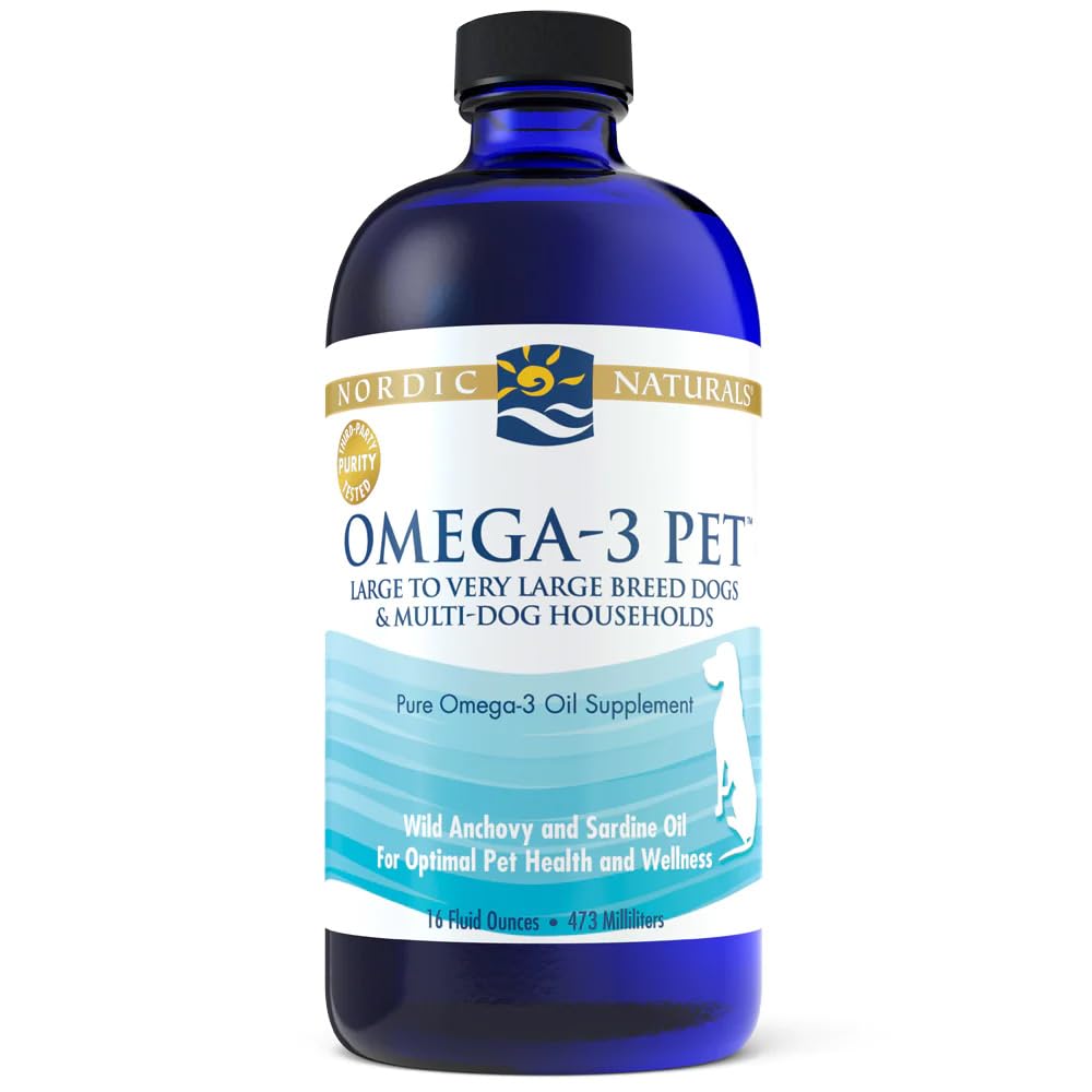 Nordic Naturals, Omega-3 Pet, Olio di Pesce per cani di taglia grande e molto grande, 473ml, Testato in Laboratorio, Senza Soia, Senza Glutine, Non OGM