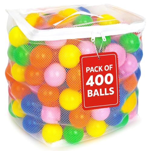 MW SPORTS Play Balls for Ball Pit, Plastic Crush Proof, Phthalate & BPA Free, Assorted Colors. (400 Balls)