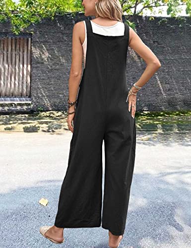 Ksiliup Womens Overalls Casual Adjustable Cotton Linen Overalls For Women Loose Fit Bib Wide Leg Jumpsuit With Pockets (As1, Alpha, L, Regular, Regular, Black) #TOP4