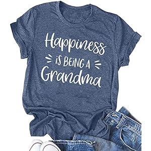Oriental-Pearl-Happiness-is-Being-a-Grandma-Shirt-Womens-Funny-Letters-Printed-Grandmother-Tee New Grandma Shirts for Women Happiness is Being a Grandma T-Shirt Funny Cute Grandmother Tee Top (Blue-Happiness, L)