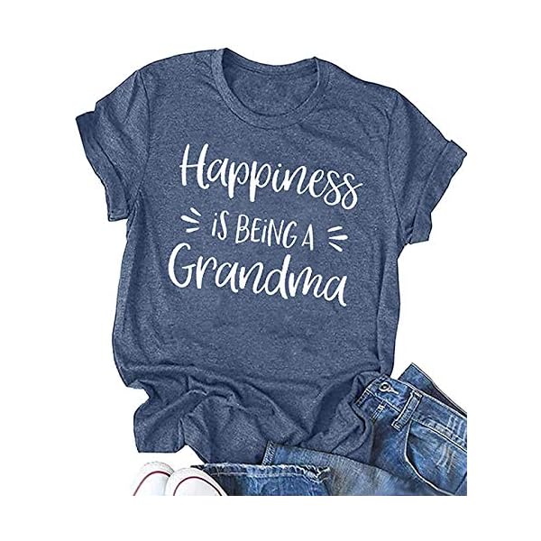 Oriental-Pearl-Happiness-is-Being-a-Grandma-Shirt-Womens-Funny-Letters-Printed-Grandmother-Tee New Grandma Shirts for Women Happiness is Being a Grandma T-Shirt Funny Cute Grandmother Tee Top (Blue-Happiness, L)