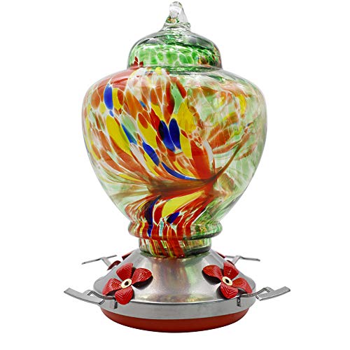 Pop Your Dream Hand Blown Glass Hummingbird Feeder for Outdoors, Window, Garden, Backyard Decorative - Easy to Clean & Fill, 35 Ounces Nectar Capacity