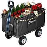 Sekey Bollerwagen Gartenwagen 550KG Belastbar, Transportwagen Transportkarre Gerätewagen mit Patentiertem Handgriff, Vollgummi-Luftreifen, Serie Titan, 200L, Grau