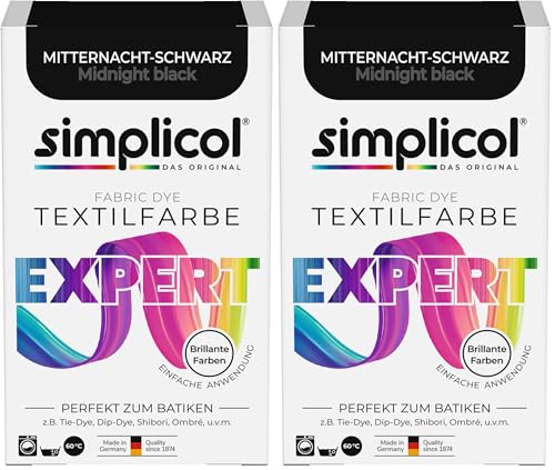 simplicol Textilfarbe expert Mitternacht-Schwarz 1718 - Zum Umfärben und Auffrischen von Kleidung, Waschmaschinenfest, für Baumwolle, Wolle, Seide, Leinen, Viskose & Mischgewebe (Packung mit 2)