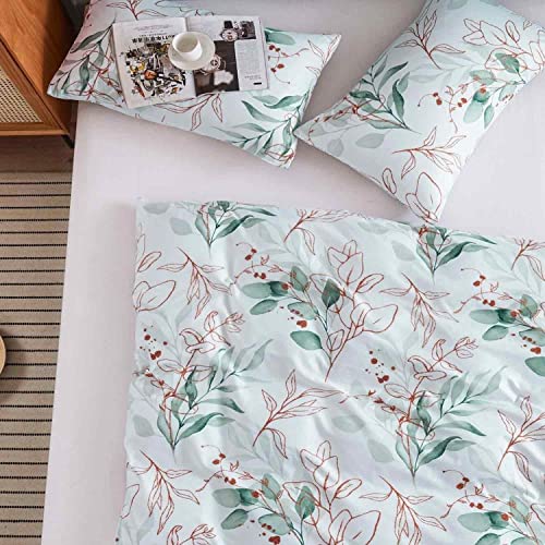 Etdiffe King Size Floral Comforter, 3 Piece Green Leaves On White Botanical Garden Pattern Bedding Set- Soft & Lightweight Reversible Microfiber Down Alternative Comforter For All Season #TOP2