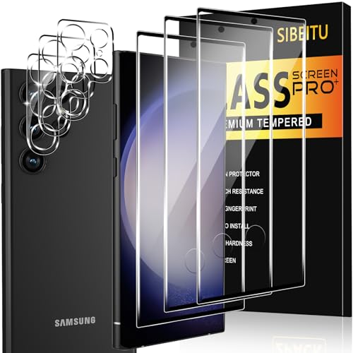 SIBEITU [3+3 Pack Screen Protector for Samsung Galaxy S23 Ultra with Camera Lens Protector, 9H Hardness Scratch Resistent, 6.8 Inch HD Clear Fingerprint Unlock Tempered Glass for Samsung S23 Ultra