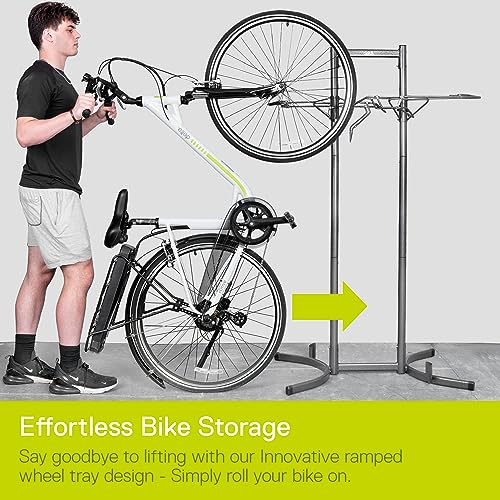 Image of Delta Cycle & Home Heavy Duty 2-Bike Upright Stand for Two Bikes - Lightweight Freestanding Bike Storage Rack - Tool-Free Adjustable Bike Stand for E-Bikes and Mountain & Road Bikes (HDRS6200)
