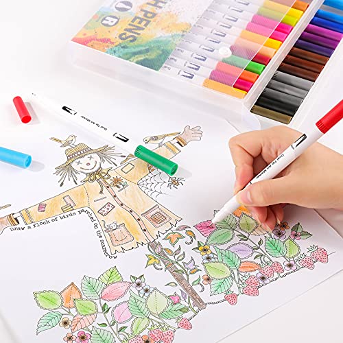 Riancy Coloring Markers 100 Dual Tip Brush Marker Pens Fine Point Artist Colored Drawing Pen Journaling Art School Supplies For Kids Adult Coloring Book Teachers Students Calligraphy Writing #TOP4