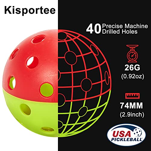 Kisportee Outdoor Pickleball Balls 6 Pack With Mesh Bag, Pickle-Ball Balls For Sport Outdoor Play, Durbable 40 Holes Outdoor Pickleballs Usapa Approved With Highly Bounce High Visibility, Dual Color #TOP1