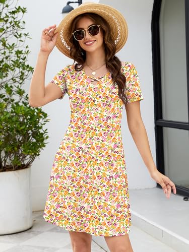 Image of KORSIS Women's Dresses Summer Casual T-Shirt Short Sleeve Criss Cross V Neck Swing Beach Vacation Sundress Dress with Pockets