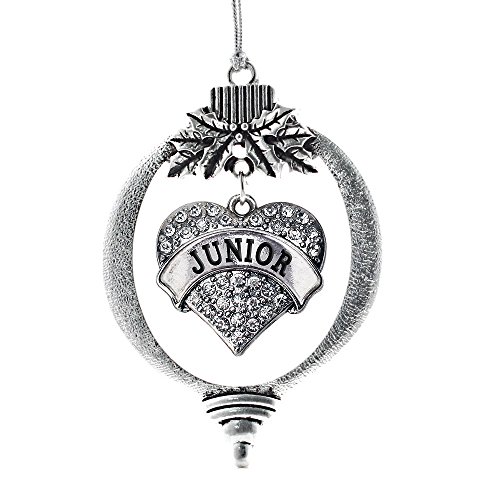 Inspired Silver - Junior - Silver Christmas Ornament - Pave Heart Charm Christmas Tree Ornament with Cubic Zirconia - Holiday Hanging Decoration