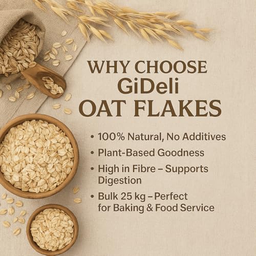 GiDeli Haferflocken 25 kg - natürliche zart Futterhaferflocken - ohne Zusätze & neutral im Geschmack - für Porridge, Müsli & Backen - auch Geeignet als Tierfutter