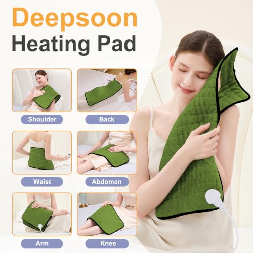 Image of Heating Pad,Electric Heating Pads,Heating Pad for Back,Green,24x12 Inch | Heating Pads for Shoulder,Neck,Abdomen,Knee,Arms,Legs,Heat Pad for Birthday Father Mother Gift Women Men,6 Heat Settings
