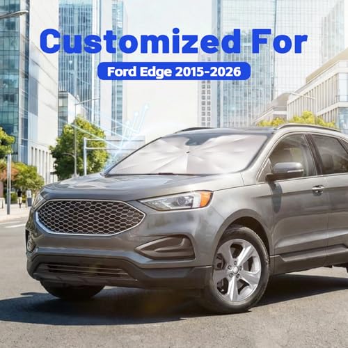 Image of Car Windshield Sun Shade for Ford Edge 2015-2026 -[Reflective Coated Fabric] Sunshade Umbrella for Front Window, Car Shades Sun Visor Keep Car Cool and Protects Interior, 1:1 Exact Fit