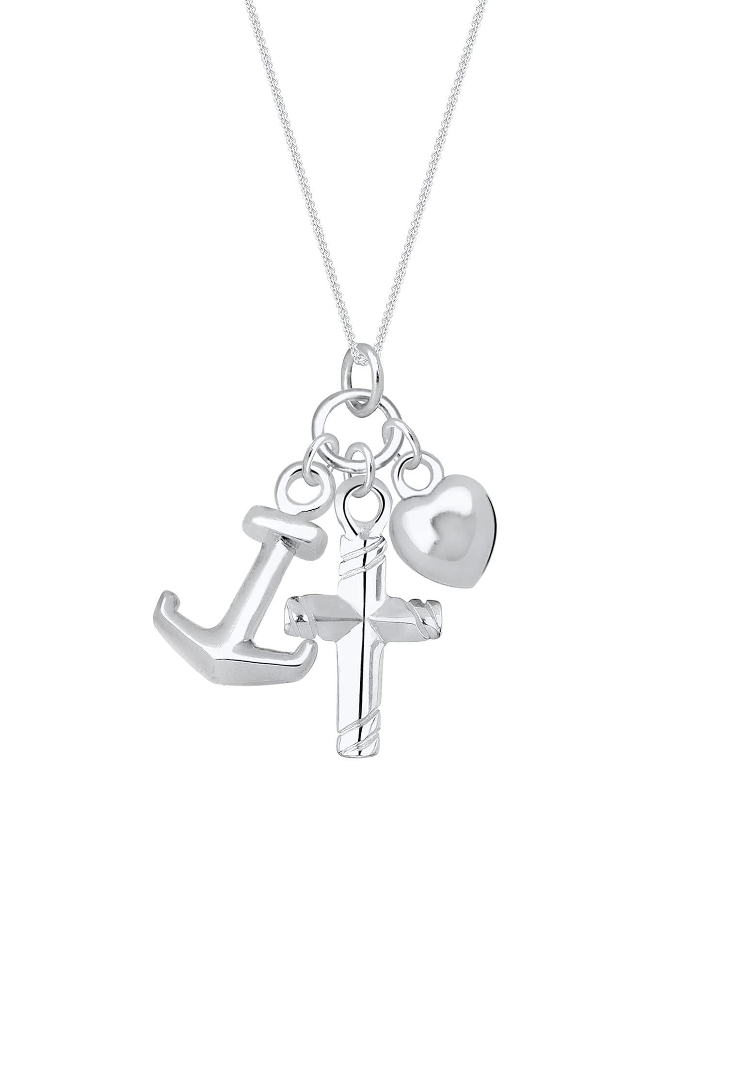 Elli Women's 925 Sterling Silver Neckwear Heart Cross Anchor Necklaces Pendant of Length 45 cm