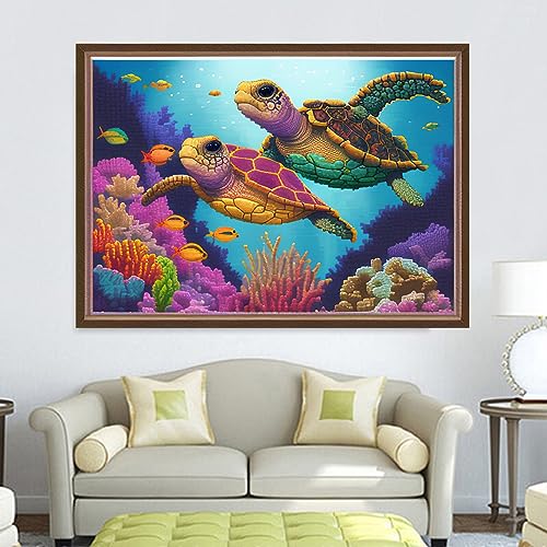 Image of Dimensean Stamped Cross Stitch Kits Full Range of Embroidery Patterns Starter Kits for Beginners Adult DIY Cross Stitches Needlepoint Kits 11CT-Sea Turtle 15.7x19.7 inch
