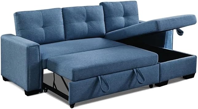 91.7 Modular Fabric Pull-Out Sleeper Bed,with Shape 3-Seater Convertible Reversible Sleeper Sectional Sofa