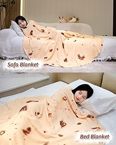 RAINBEAN Burrito Tortilla Blanket, Round Novelty Blanket Giant Human Burrito, Tortilla Throw Food Creation Wrap Blanket for Sofa Bed Outdoors Travel, Soft & Plush Giant Towel for Adults Kids 60inch