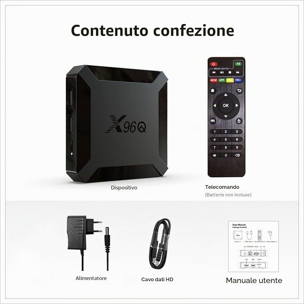 Android TV Box 10.0, X96Q Android TV Box 2GB RAM 16GB ROM Allwinner H313 Quad-Core 64bit con WiFi 2.4G USB Ultra HD 4K H.265 3D Home Smart Player