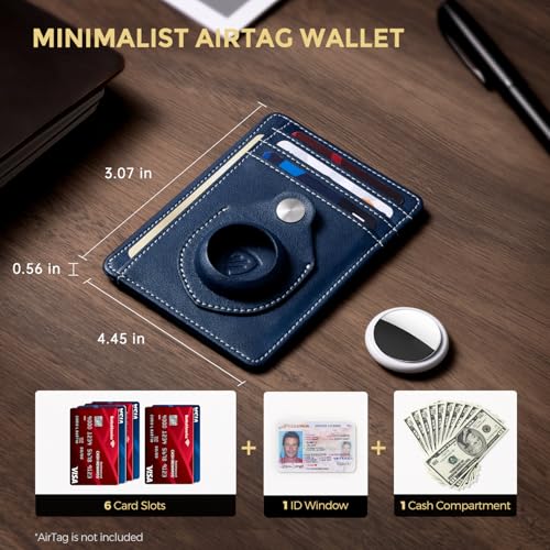 Image of RUNBOX Slim Minimalist Front Pocket Air Tag Holder Wallet for Men, RFID Blocking Card Holder Mens Wallet Gifts for Men Dad