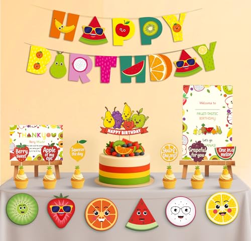 Image of Just Party Fruits Theme Party Decoration - 37 pcs Happy Birthday Decoration Kit for Kids | Fruits Theme Birthday Decoration Items for Boys & Girls|Includes Props, Theme Banners, Cake Topper, Glue Dots