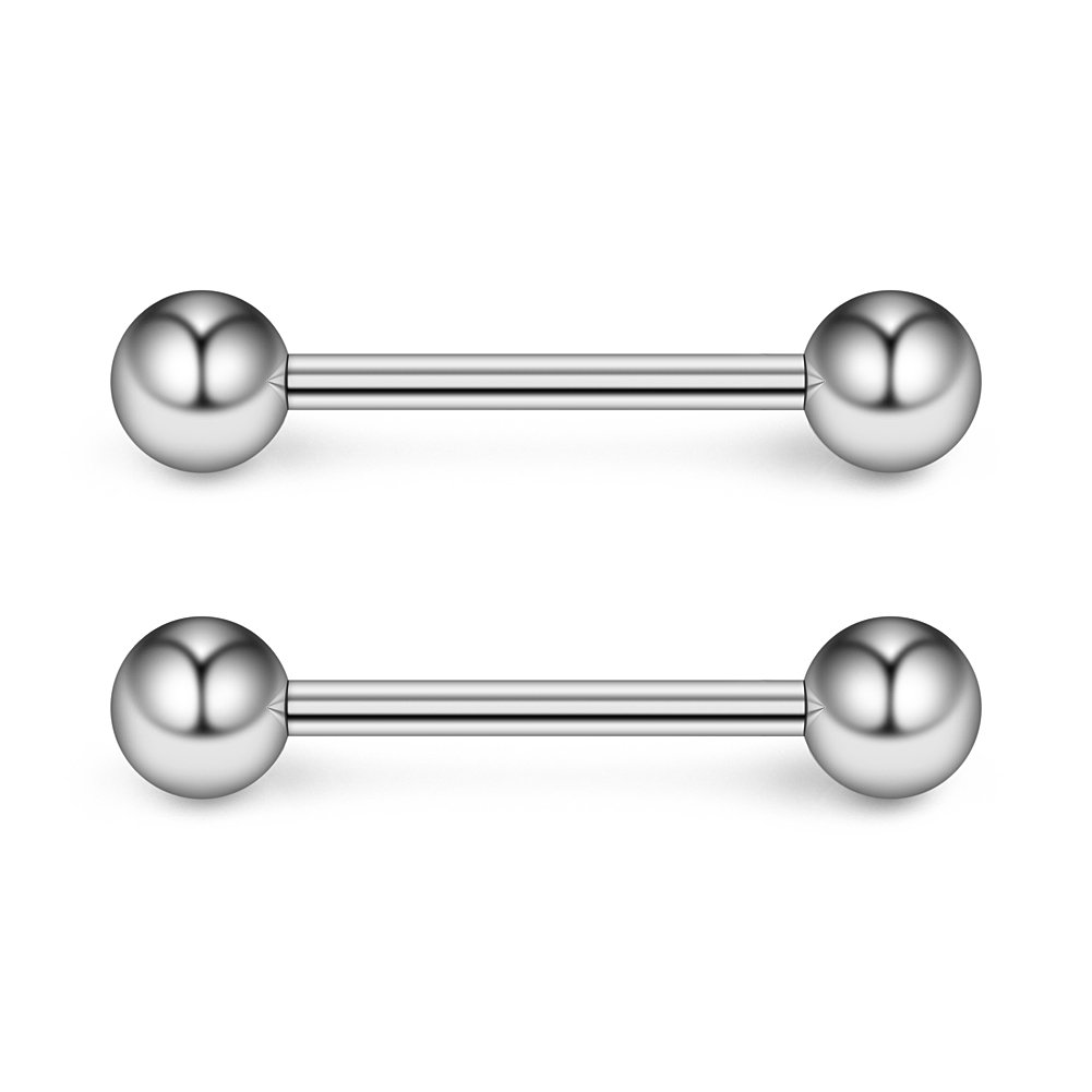 Ruifan 316L Stainless Steel Nipplerings Nipple Shield Barbell Tongue Rings Bar Body Piercing Jewelry 16G 16mm for Women Men 2-36PCS