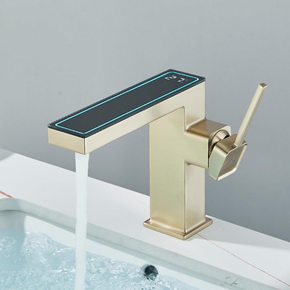 Robinet de lavabo doré brossé : l'élégance d'un mitigeur chic avec affichage de température