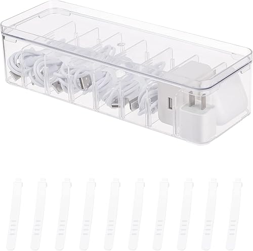 Yesesion Caja organizadora de cables de plástico con compartimentos ajustables, estuche de almacenamiento de cables para accesorios de cajón de