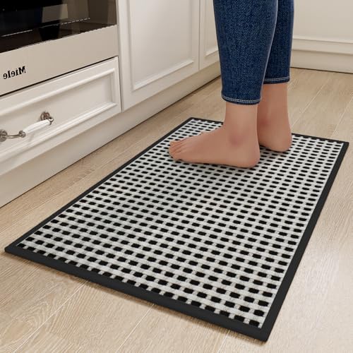 YDKGL Kitchen Mats for Floor, Super Absorbent Kitchen Rugs Non Slip Washable, Rubber Backing Soft Chenille Braided Kitchen Runner Rug Standing Mat Sink Mat, Easy to Clean, Black 17