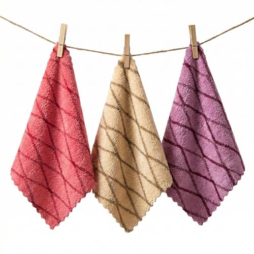 QURIPE 10 Pack Kitchen Cloth Dish Towels, Microfiber Cleaning Cloth Double-Sided Dish Drying Towel Reusable for House Furniture Table Kitchen Dish Window Glasses (Rhombus)