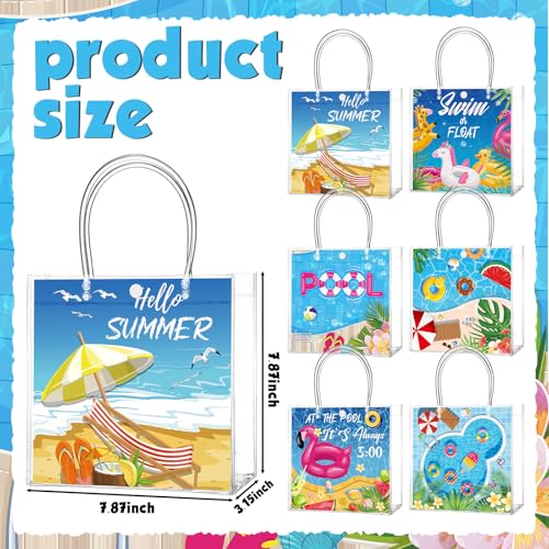 Image of Teenyyou 24 Pcs Pool Party Favor Bags Summer Pool Beach Theme Designs Clear Gift Bags Reusable PVC Tote Container with Handles for Baby Shower, Bridal Shower, Wedding, Birthday Party Supplies