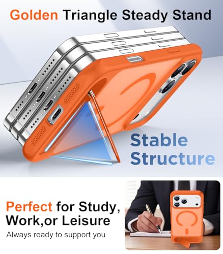 Image of Designed for iPhone 17 Pro Max Case, [Built-in Invisible Kickstand][Compatible with MagSafe][Military Grade Shockproof] Slim Translucent Matte Phone Case 6.9 inch (Orange)