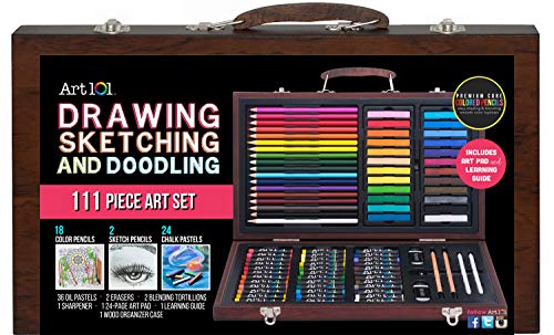 111 pc Drawing, Sketching & Doodling Kit in Wood Case
